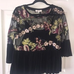 black floral embroidered blouse